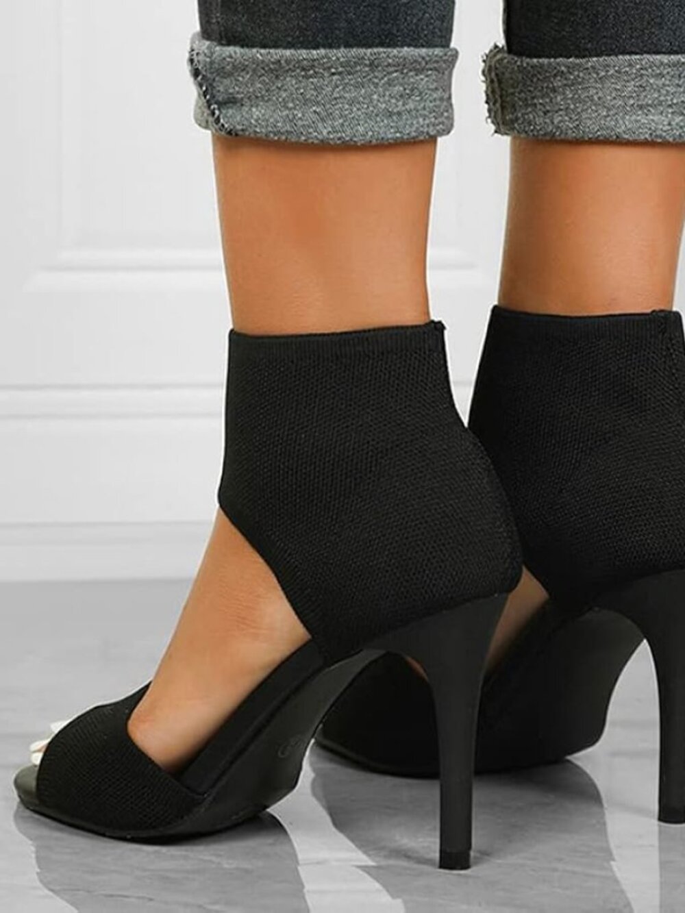 NWT Black Stretchy Knit Peep-Toe Stiletto Sandals - Size US 6.5 / EU 37